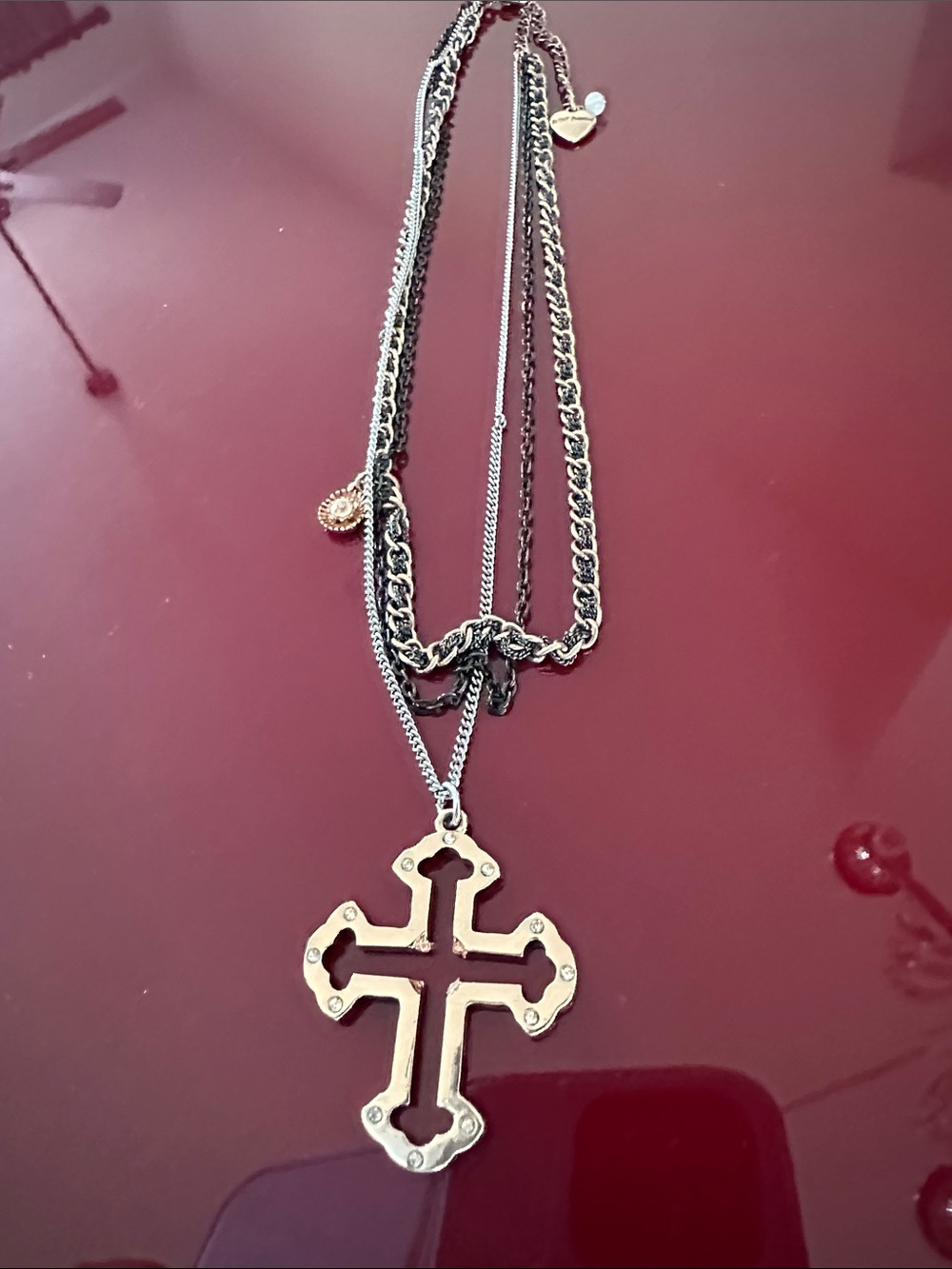 Betsey Johnson Rose Gold Cross Pendant Layered Necklace